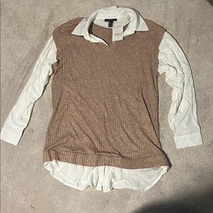 NWT size large Forever 21 brown and white blouse